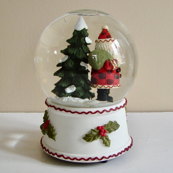 Hallmark Musical Snow Globe Santa Christmas Tree Holly - Picture 7 of 8